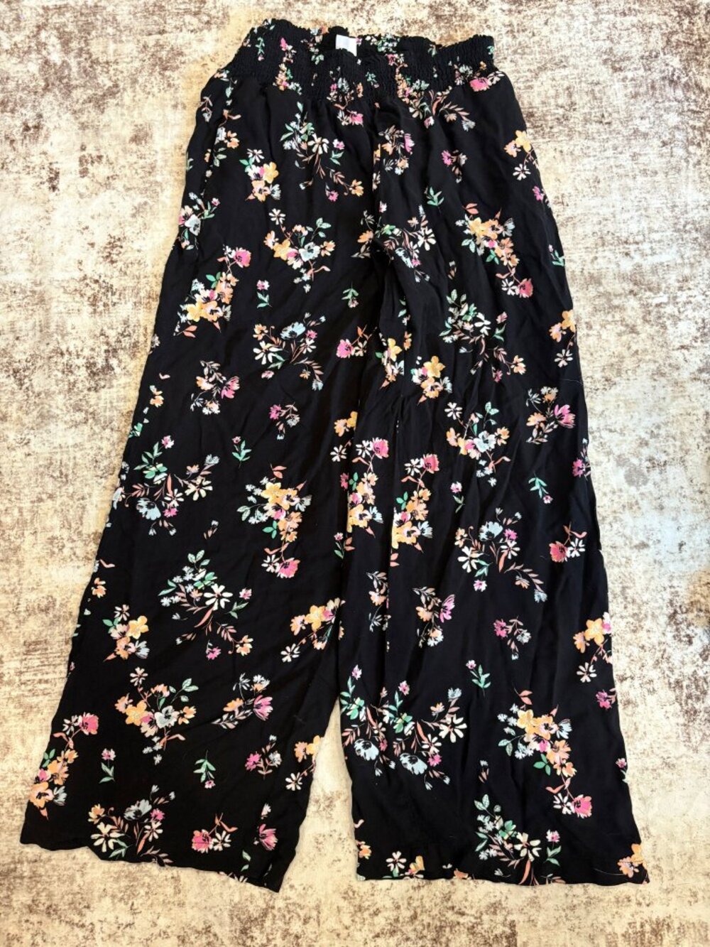 No Boundaries Black Floral Wide Leg Smocked Palazzo Pants L 11-13